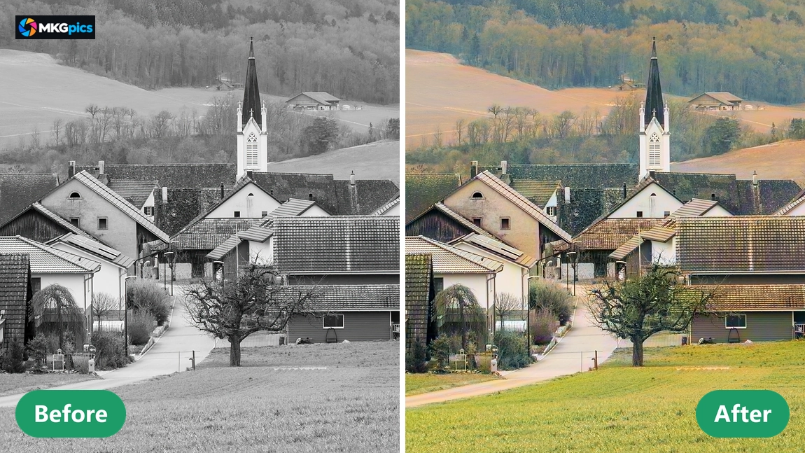 Before and after batch colorize black and white photos AI