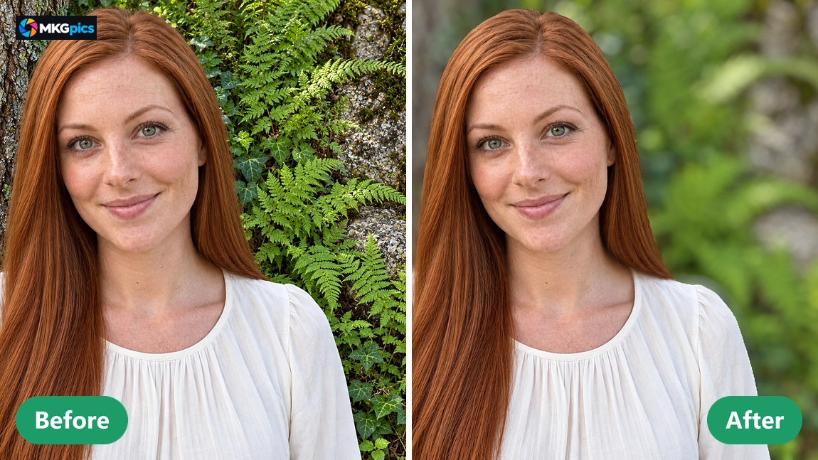Before and after AI background blur