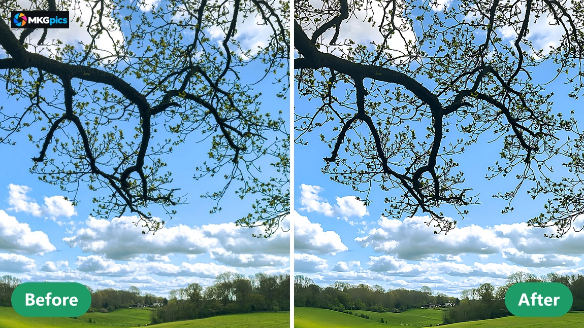 Before and after sharpen blurry photos AI