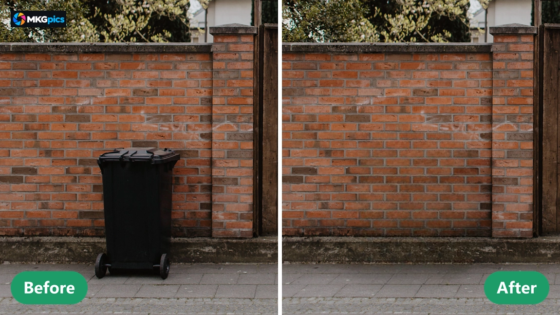 Before and after remove objects from photos AI