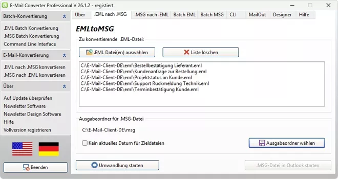 EMLtoMSG einzelne EML Datei in Outlook MSG konvertieren