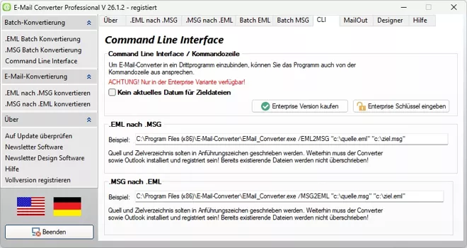 Command Line Interface Converter für MSGtoEML und EMLtoMSG steuerbar von anderen Anwendungen