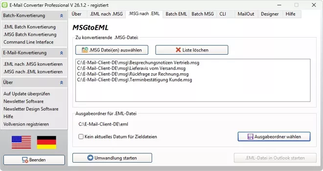 MSGtoEML einzelne Outlook MSG Datei in EML konvertieren