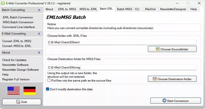 EMLtoMSG Batch Converter convertire cartelle complete con sottocartelle in MSG
