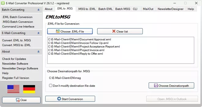 EMLtoMSG convertire singolo file EML in Outlook MSG