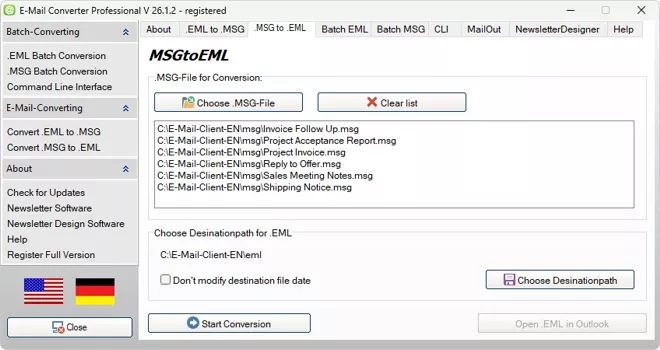 MSGtoEML convertire singolo file Outlook MSG in EML