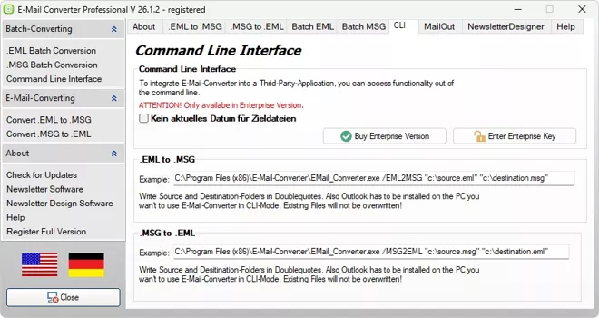 Command Line Interface Converter dla MSGtoEML i EMLtoMSG sterowany z innych aplikacji