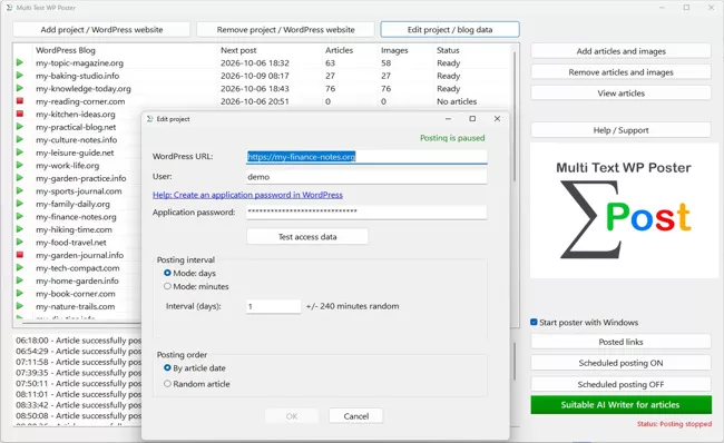 Wordpress Posting Tool Screenshot